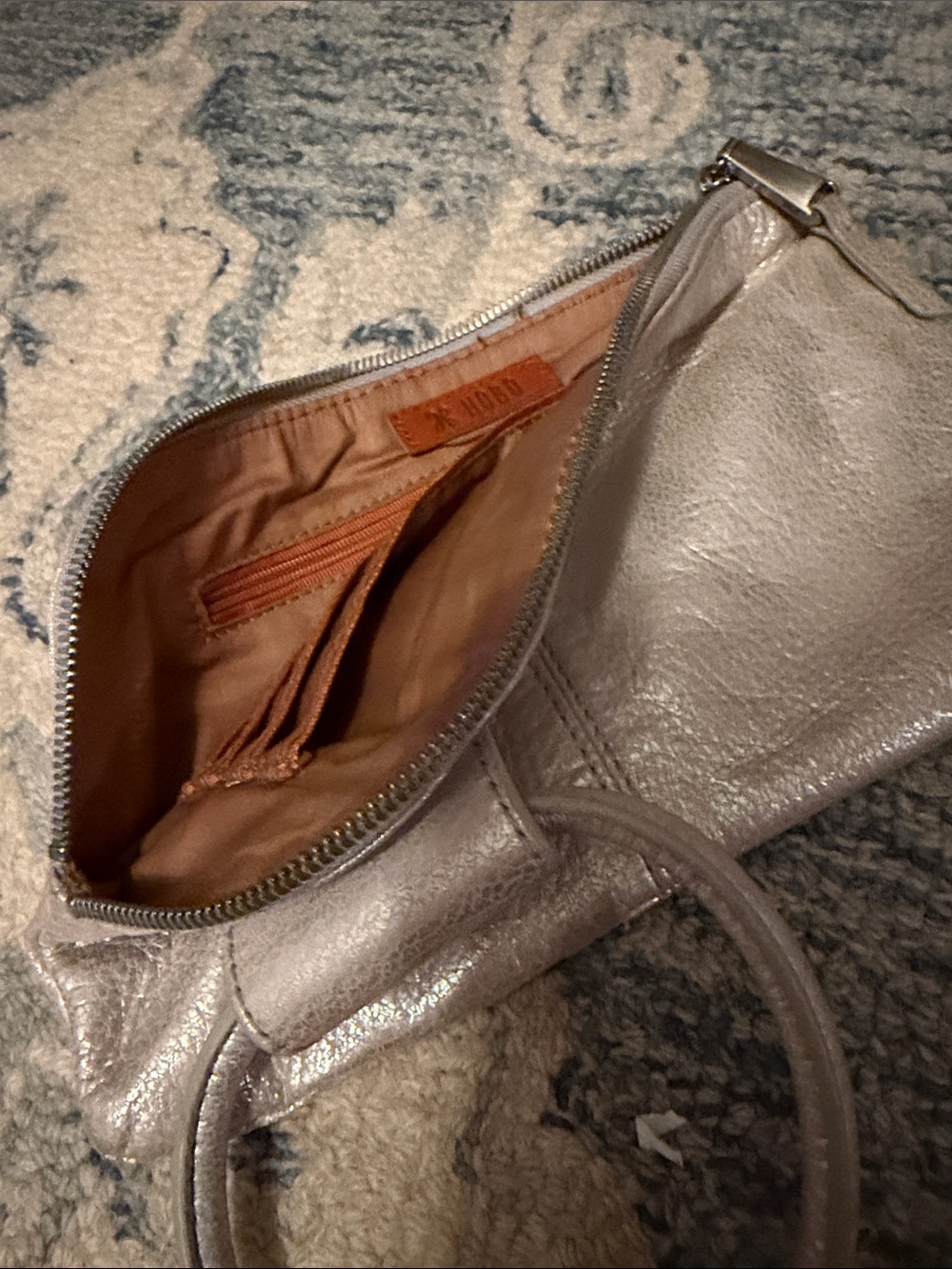 HOBO Metallic Silver Leather Wristlet Clutch